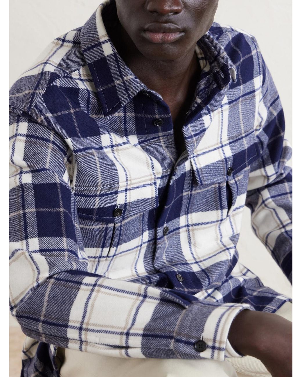 Dunhill Blue Checked Cashmere Overshirt for men
