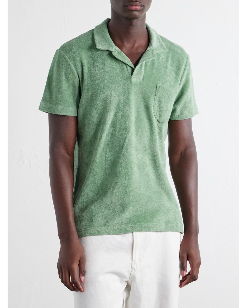 Orlebar Brown Green Terry Cotton-Terry Polo Shirt for men