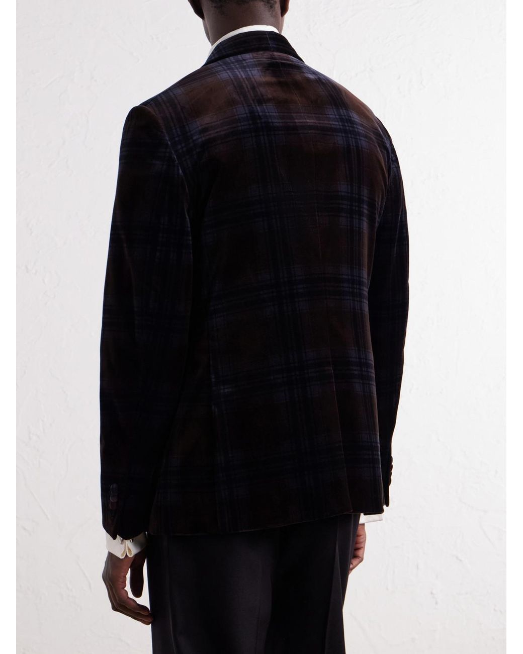Mr P. Blue Shawl-Collar Checked Cotton-Velvet Tuxedo Jacket for men