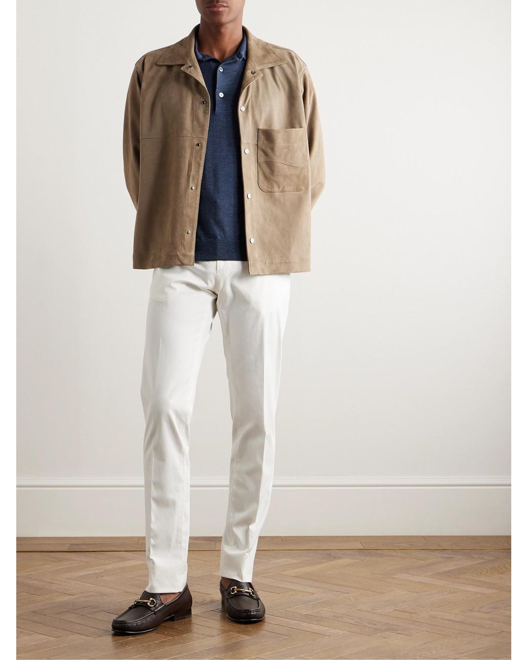 Zegna Blue Silk, Cashmere And Linen-Blend Polo Shirt for men