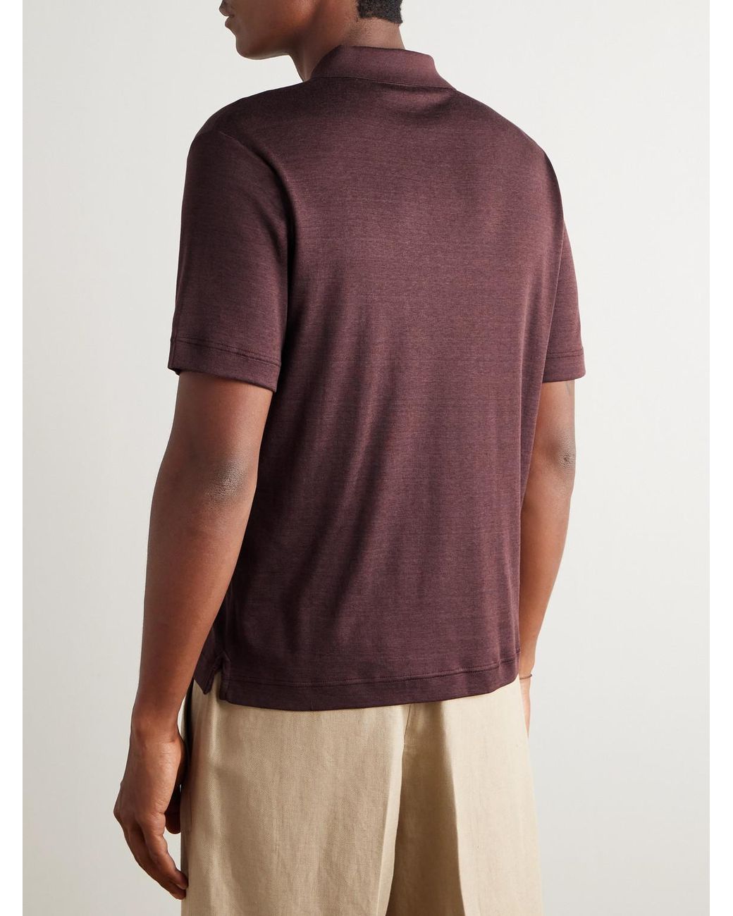 Loro Piana Purple Valpiana Silk And Cotton-Blend Polo Shirt for men