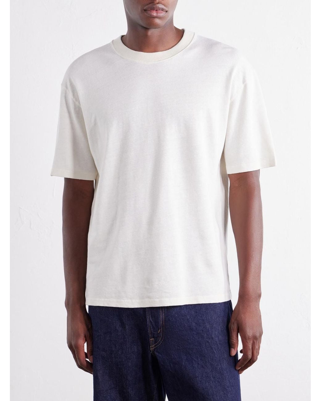 Drake's White Linen And Cotton-Blend Jersey T-Shirt for men