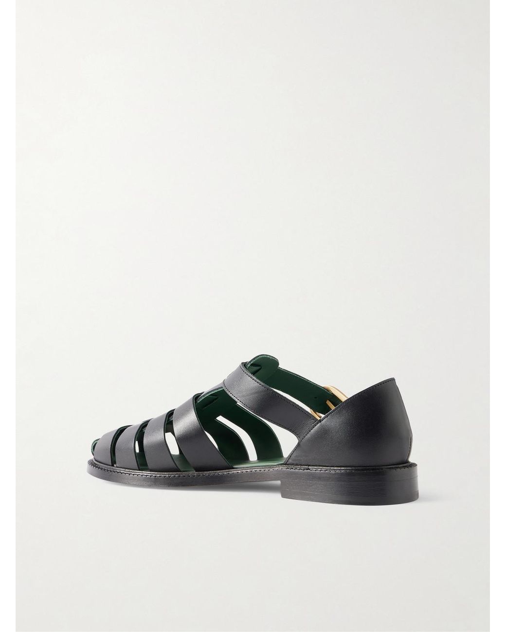 VINNY'S Black Leather Fisherman Sandals for men