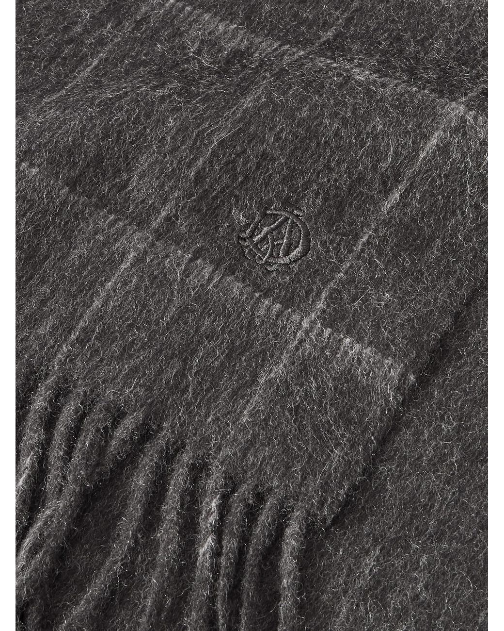 Dunhill Gray Fringed Checked Cashmere Scarf for men