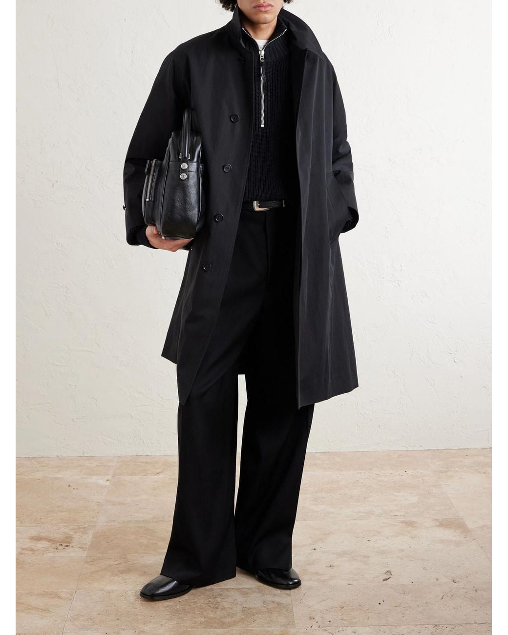 Kaptain Sunshine Black Walker Cotton-Blend Twill Coat for men
