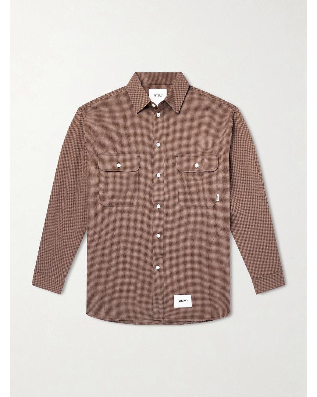(w)taps Brown Checked Seersucker Shirt for men