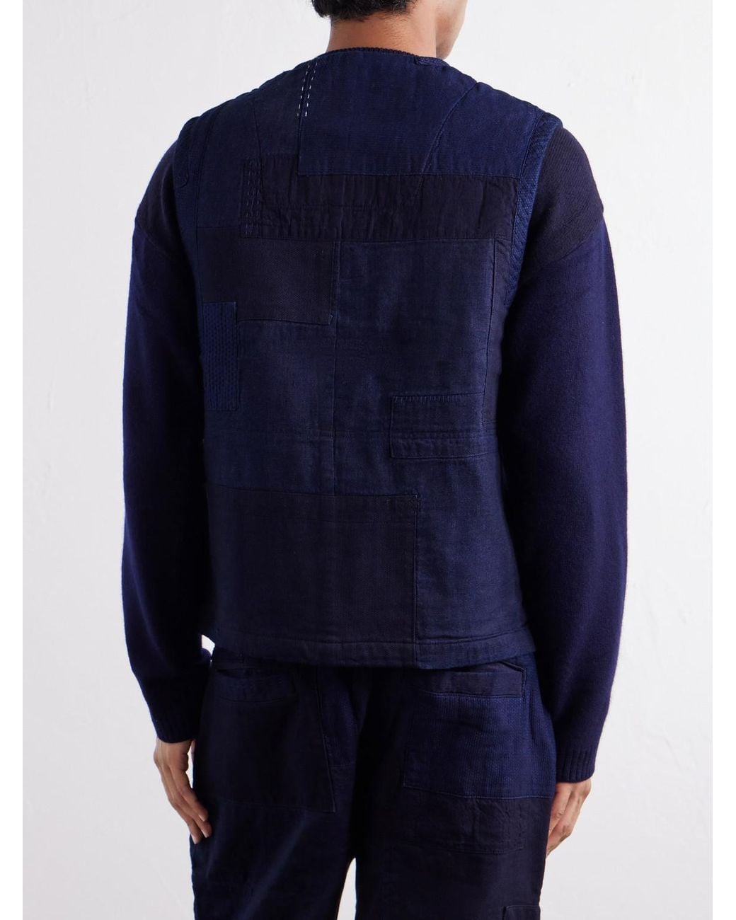 Blue Blue Japan Blue Nenrin Patchwork Cotton-Canvas Vest for men