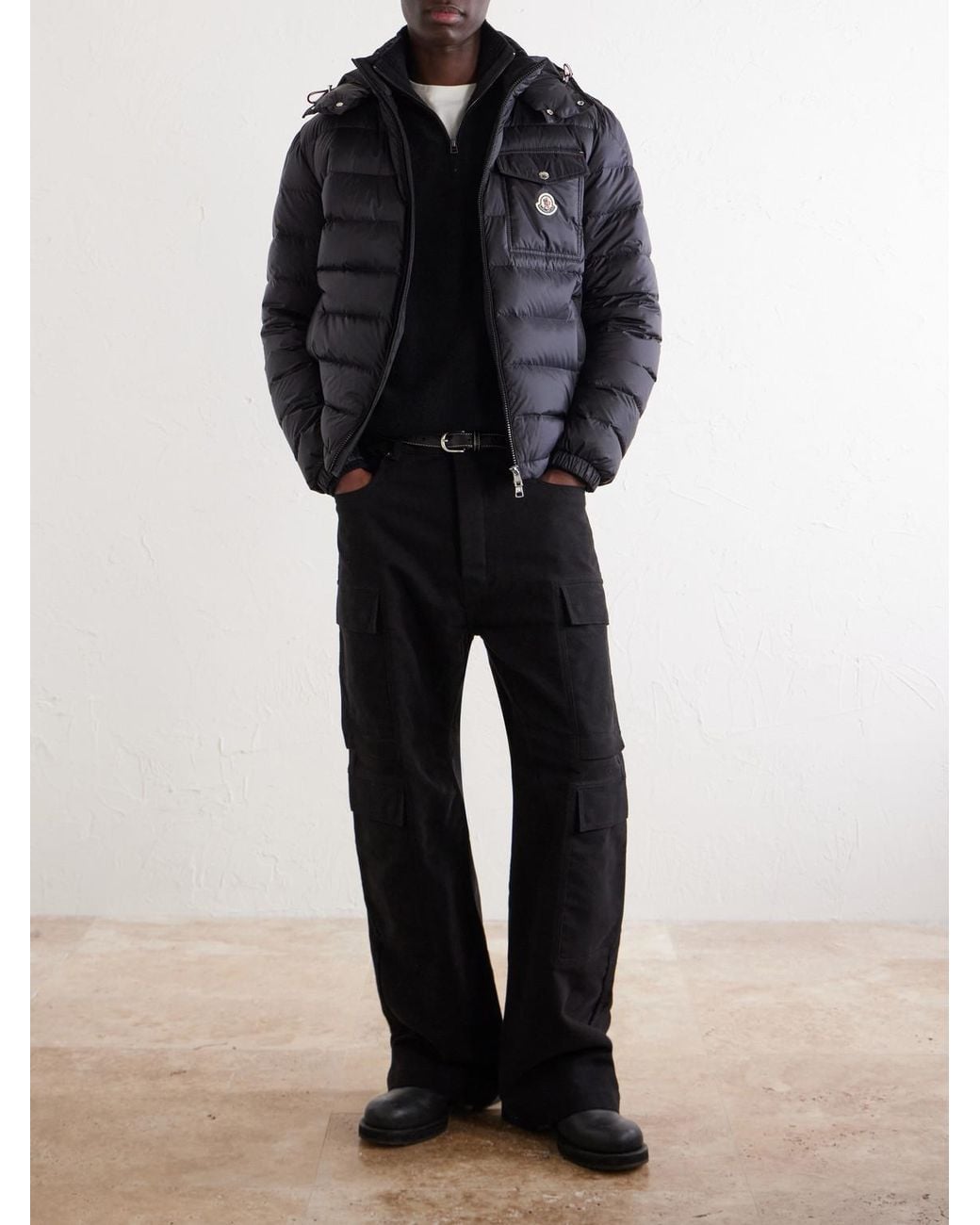 Moncler Black Verith Logo-Appliquéd Quilted Shell Hooded Down Jacket for men