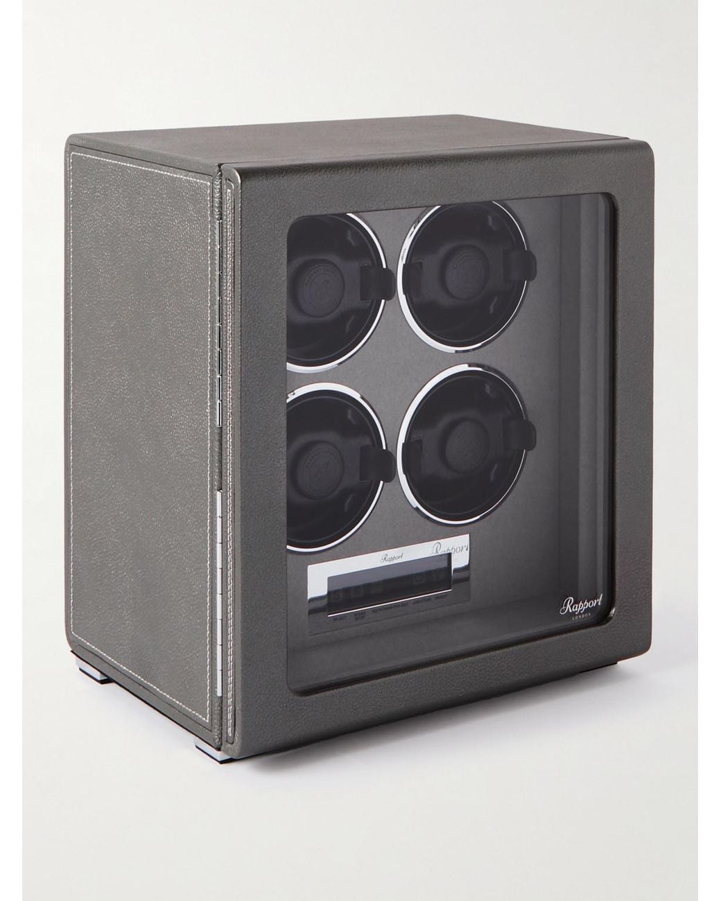 Rapport Gray Quantum Quad Leather-Wrapped Cedar And Glass Watch Winder for men