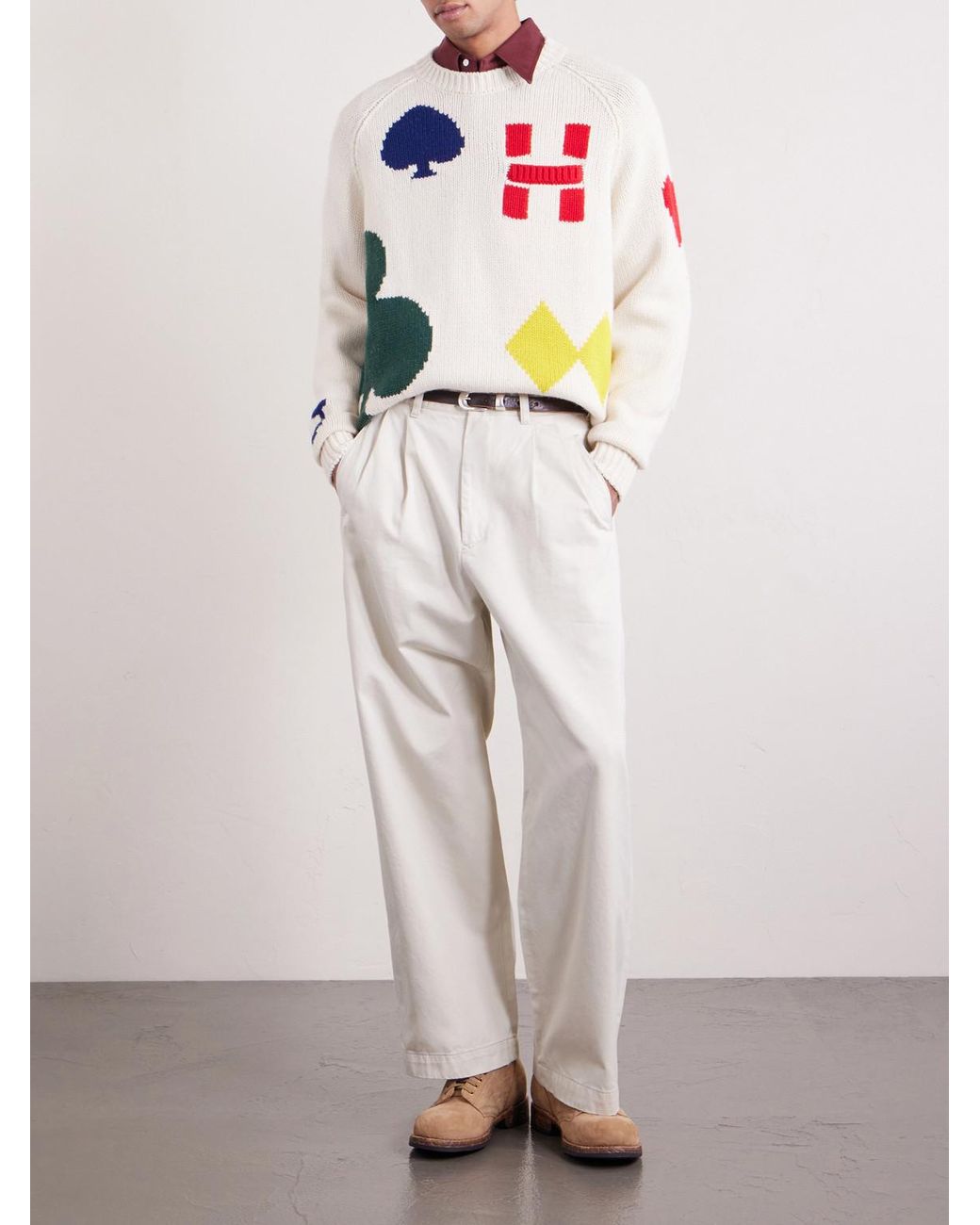Human Made White Intarsia Wool-Blend Sweater for men