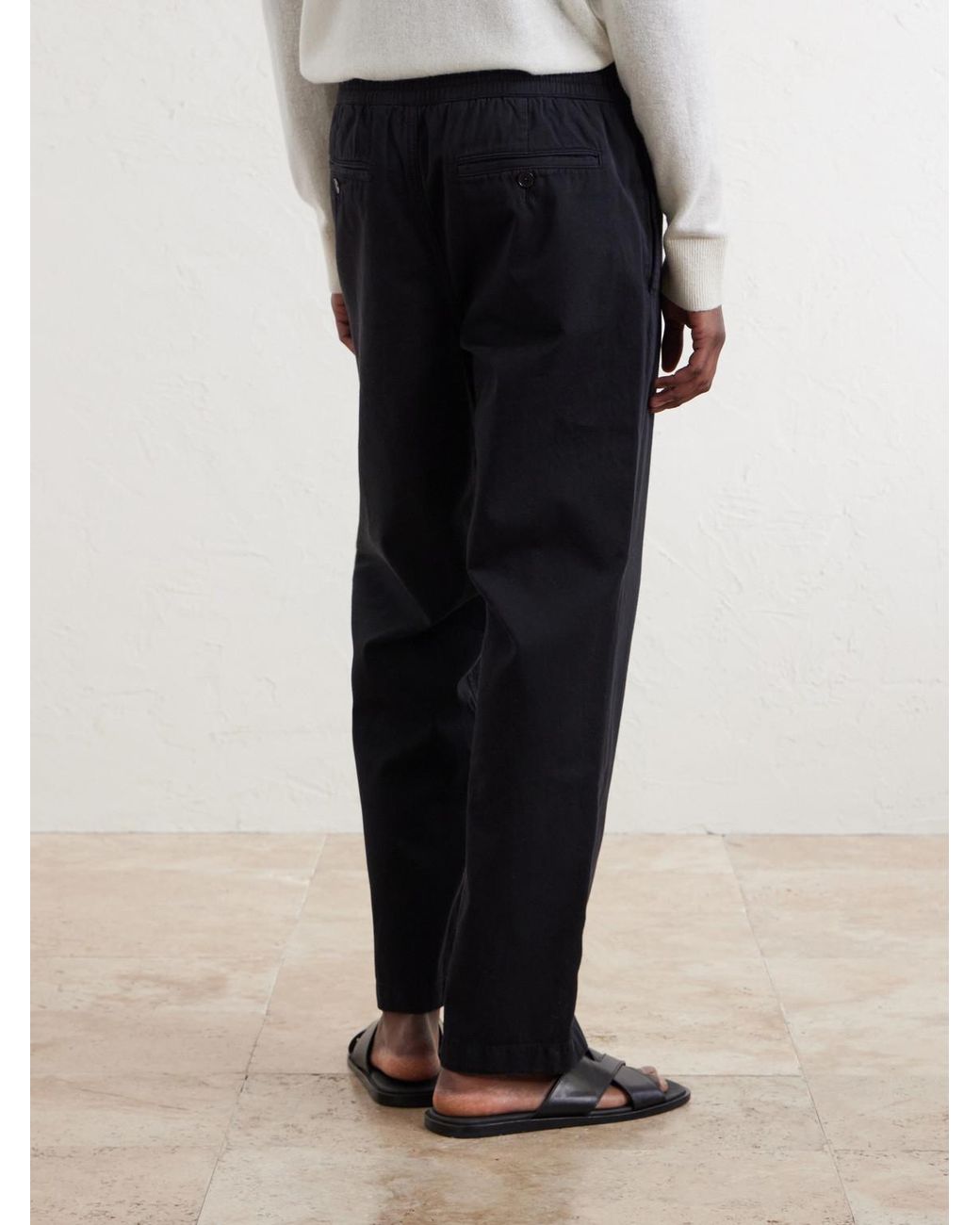 Mr P. Blue Edward Straight-Leg Organic Cotton-Twill Drawstring Trousers for men