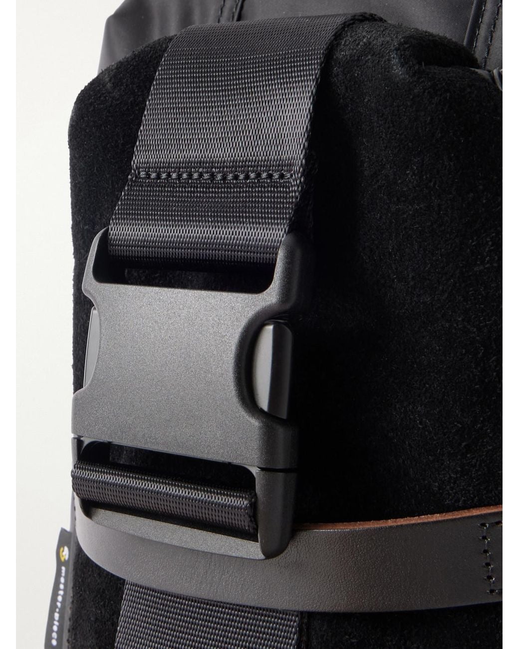Master Piece Black Sling Suede And Leather-Trimmed Nylon-Twill Messenger Bag for men