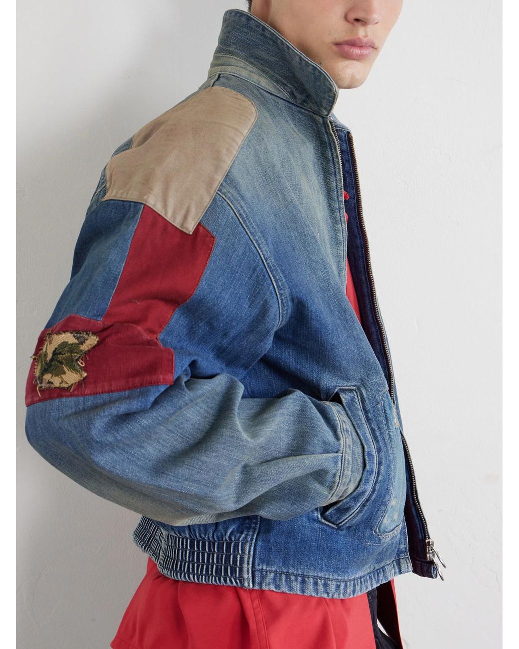 Kapital Blue Distressed Patchwork Denim Jacket for men