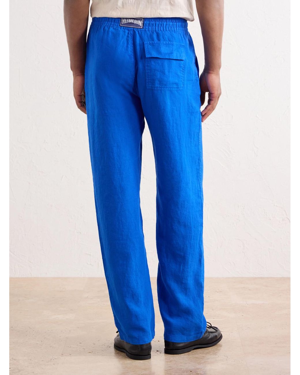 Vilebrequin Blue Pacha Straight-Leg Woven Linen Drawstring Trousers for men