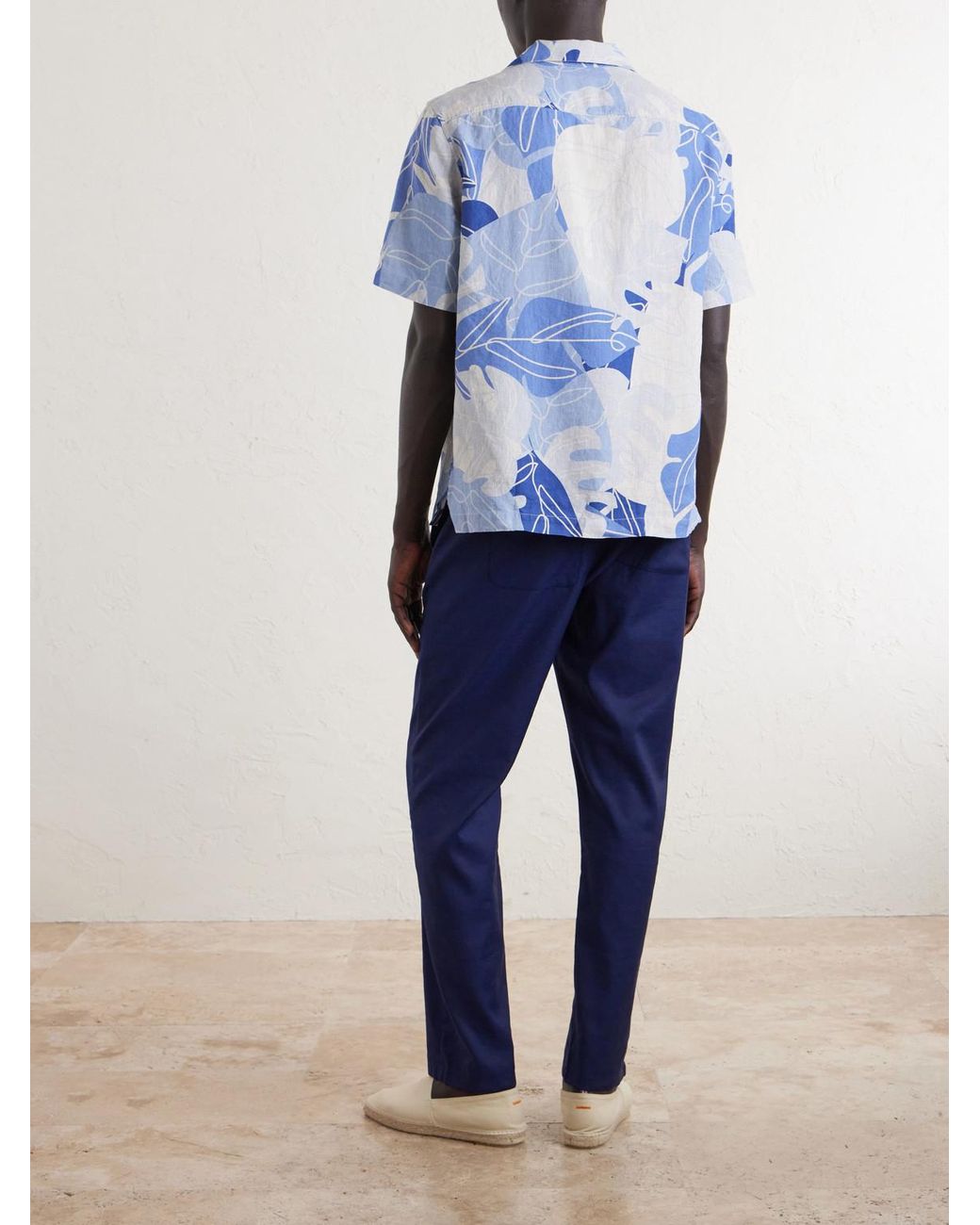 Frescobol Carioca Blue Roberto Camp-collar Printed Linen Shirt for men