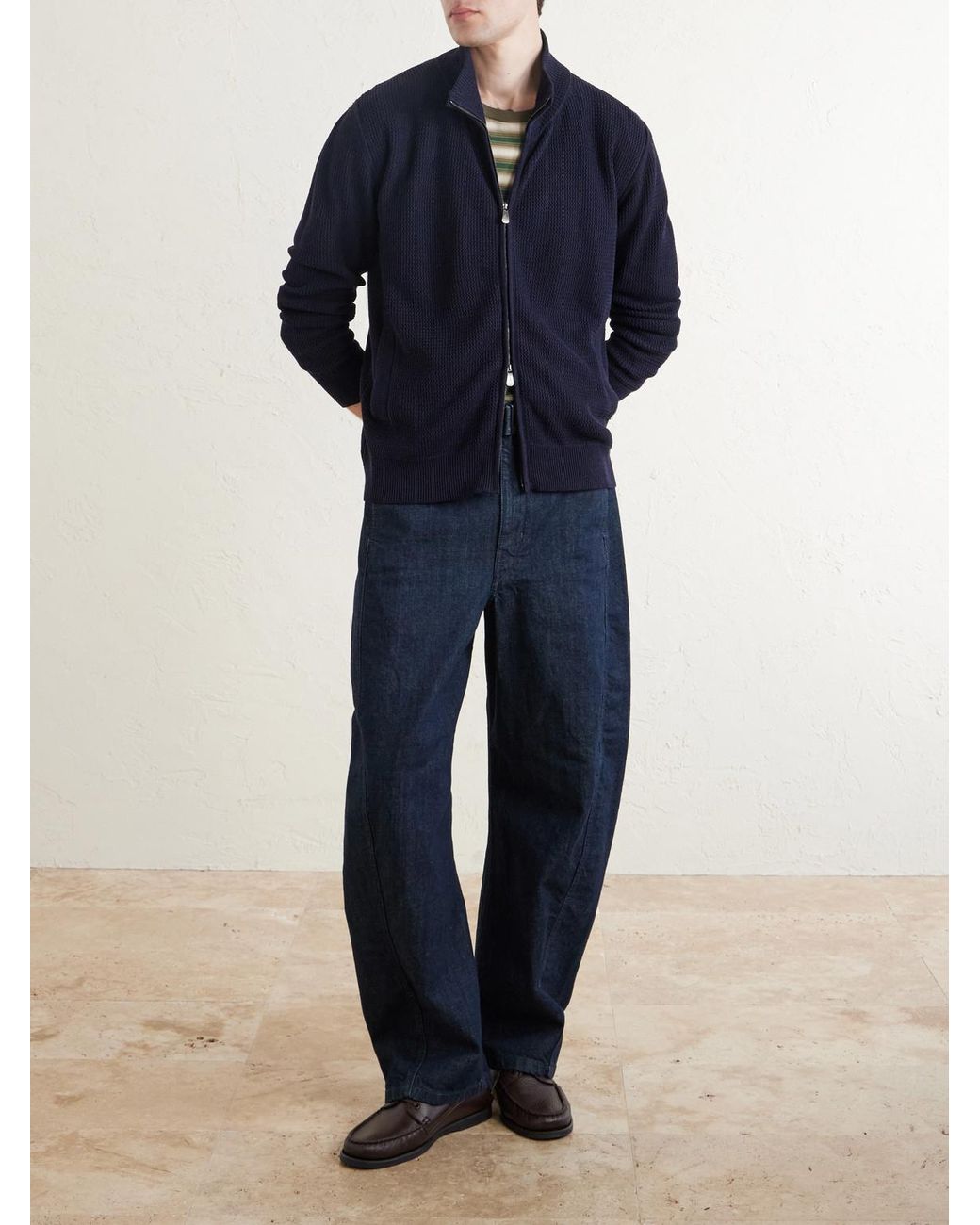 Piacenza 1733 Blue Knitted Silk And Linen-Blend Zip-Up Cardigan for men