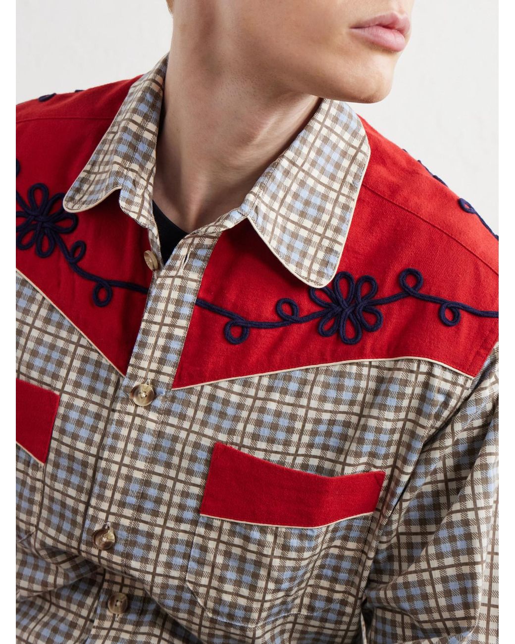 Bode Gray River City Western Checked Cotton Shirt for men
