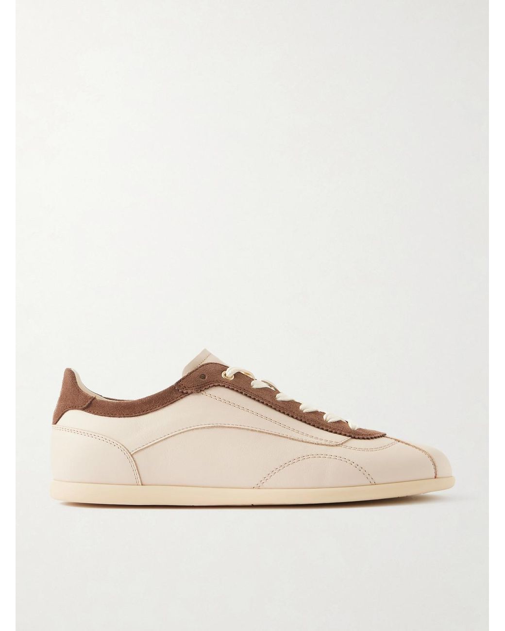 Brunello Cucinelli Natural Suede-Trimmed Leather Sneakers for men