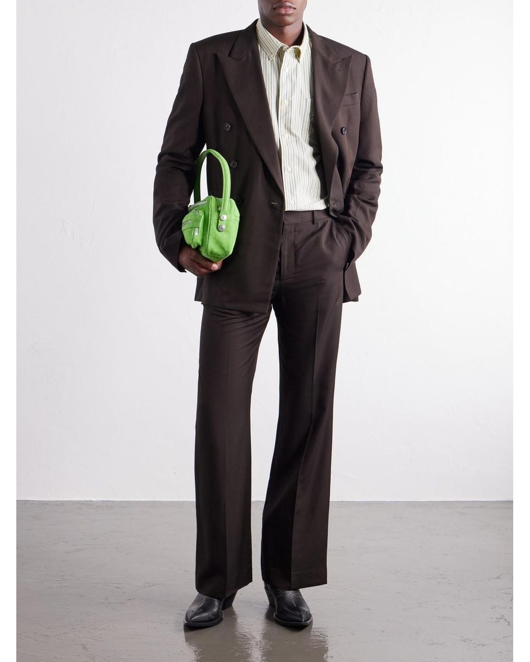 Acne Brown Straight-Leg Herringbone Trousers for men