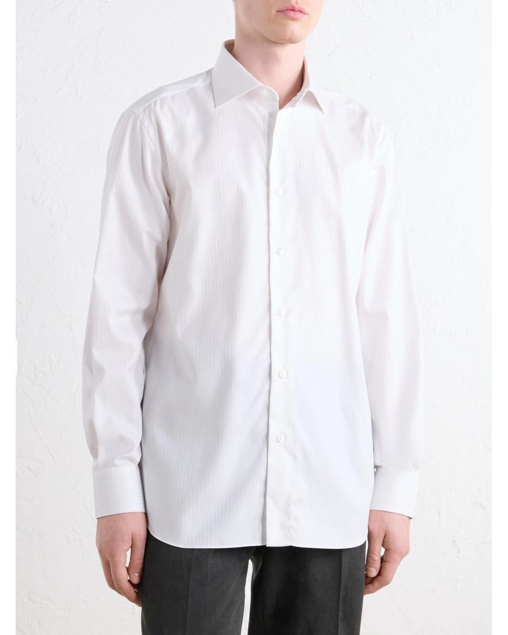 Brioni White William Striped Cotton-twill Shirt for men