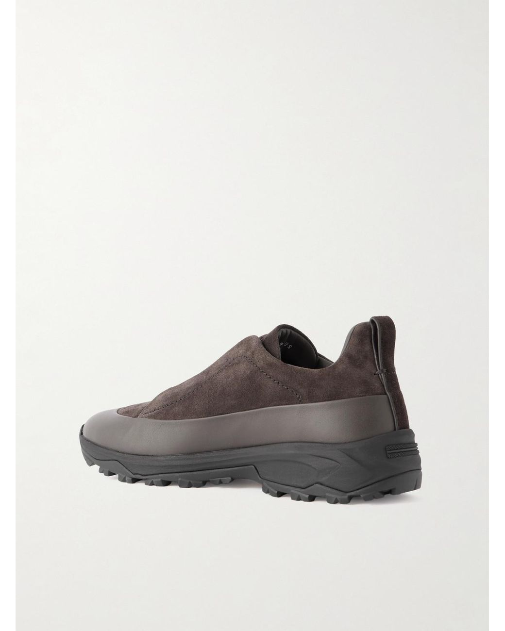Zegna Brown Triple Stitch Monte Rubber-Trimmed Suede Slip-On Sneakers for men