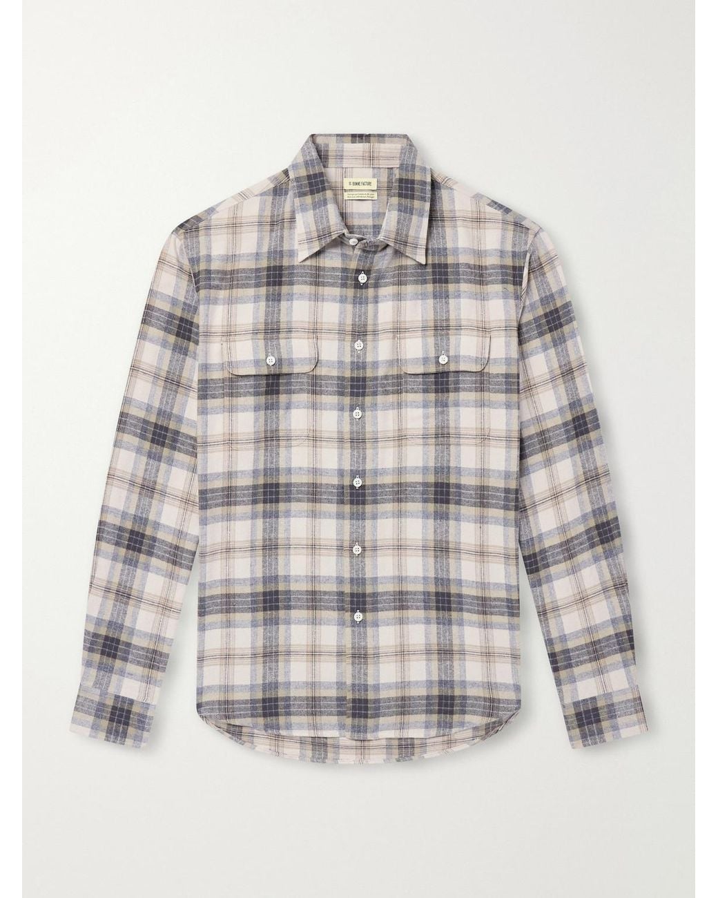 De Bonne Facture White Checked Cotton Shirt for men