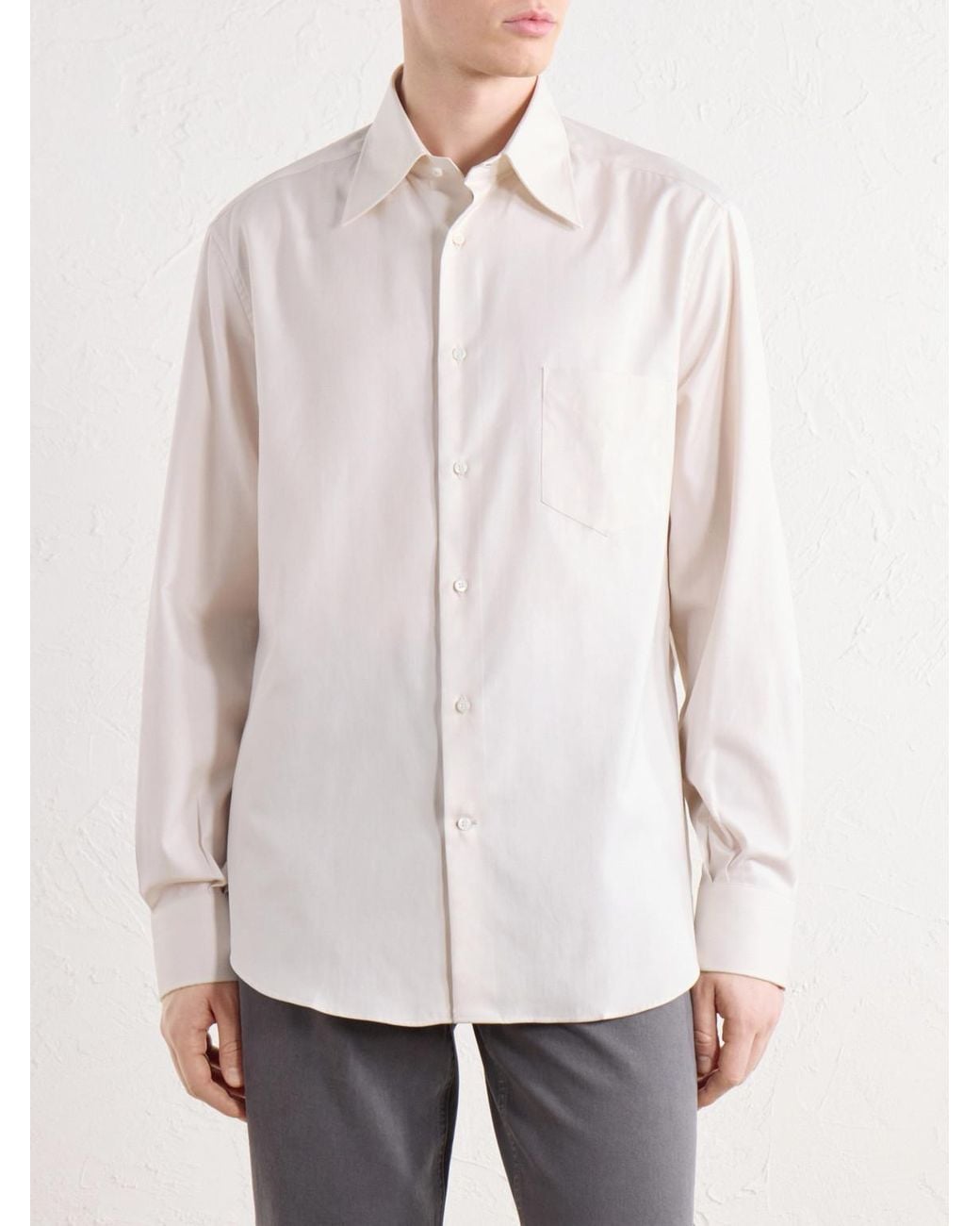 Brunello Cucinelli Natural Button-Down Cotton-Poplin Shirt for men