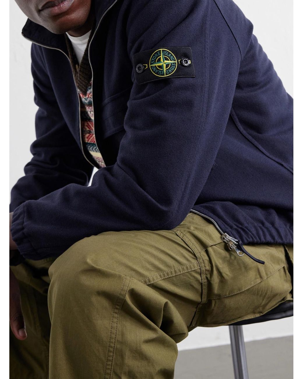 Stone Island Blue Garment-Dyed Wool Nylon Flannel-Tc Overshirt for men