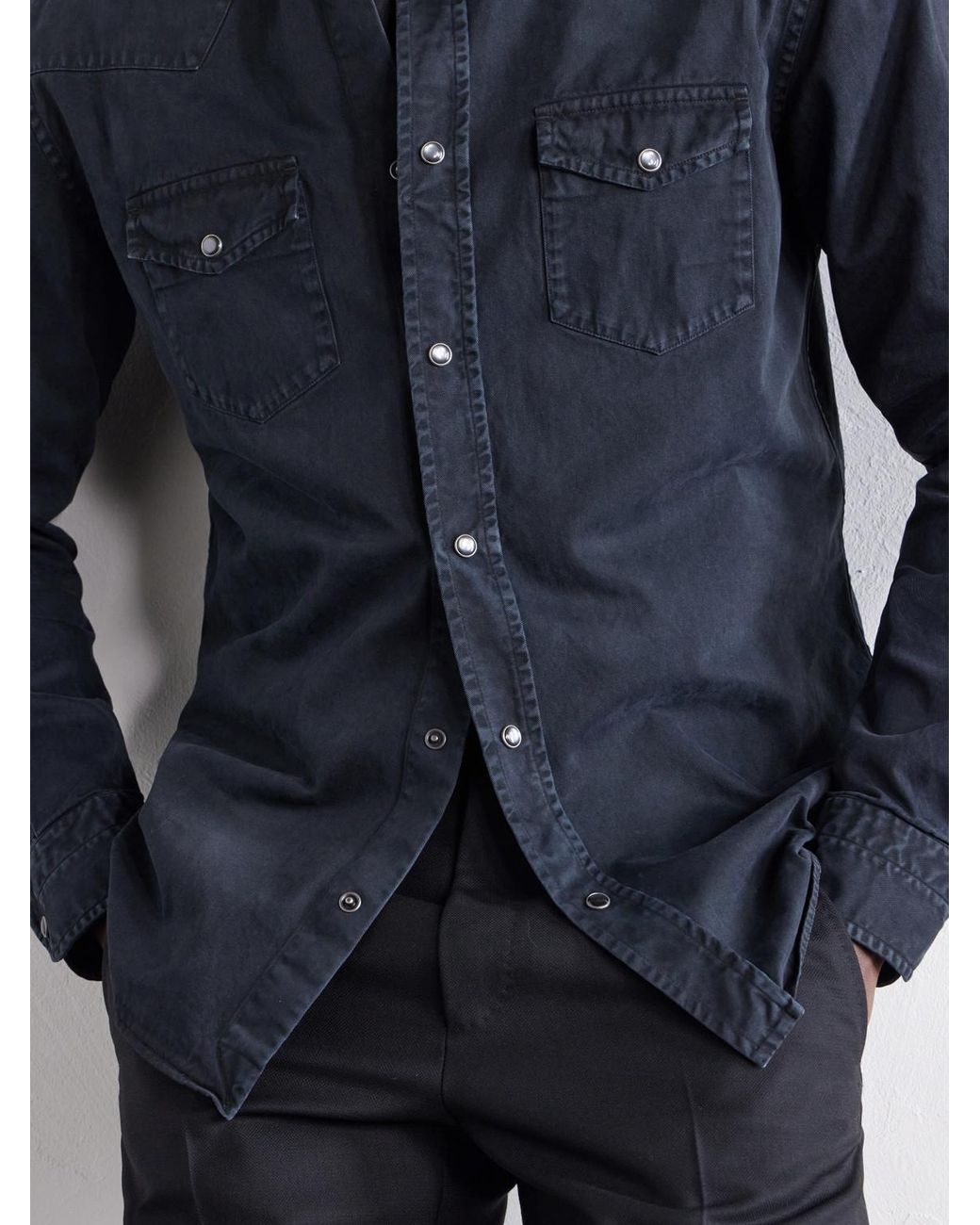Tom Ford Blue Garment-Dyed Denim Shirt for men