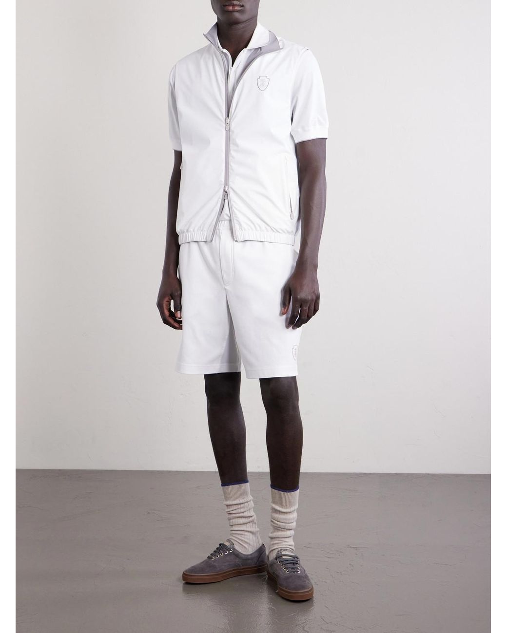 Brunello Cucinelli White Logo-Appliquéd Jersey Polo Shirt for men