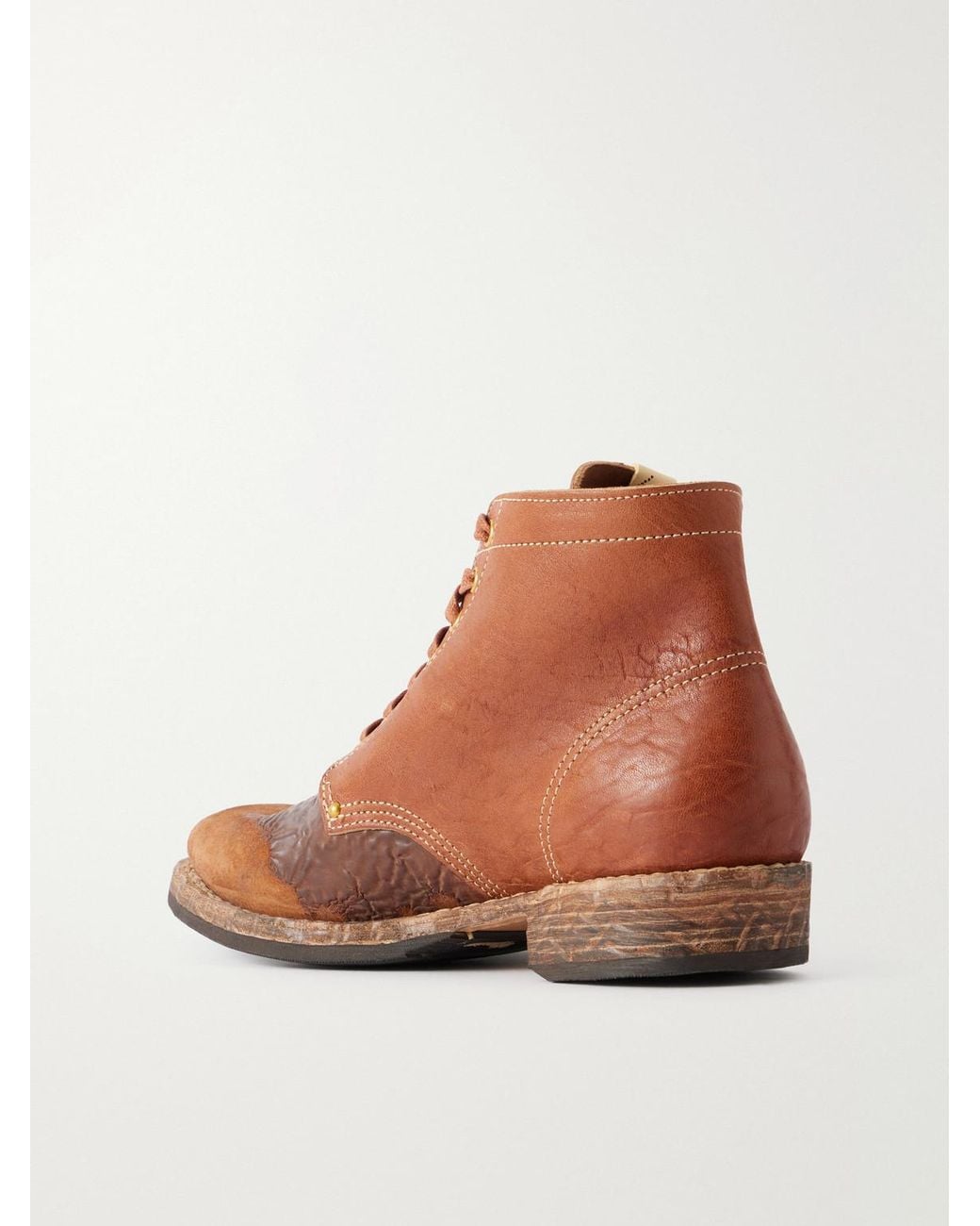 Visvim Brown Brigadier Distressed Lace-Up Leather Boots for men