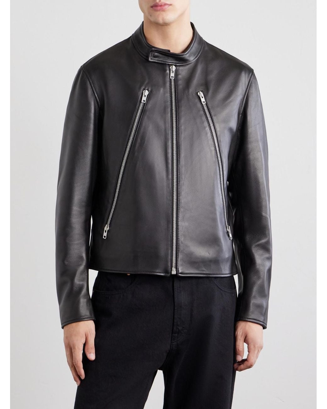 Maison Margiela Black Zip-Detailed Leather Biker Jacket for men