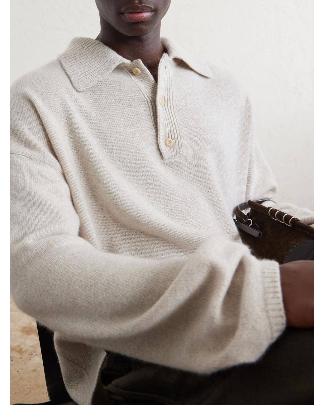 The Elder Statesman White Dume Rugby Cashmere Polo Sweater for men