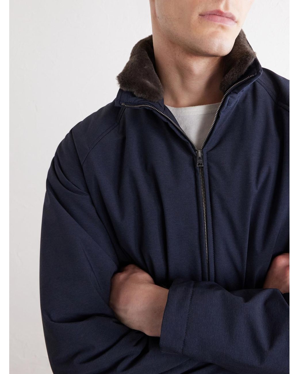 Herno Blue Faux Fur Trimmed Bomber Jacket for men