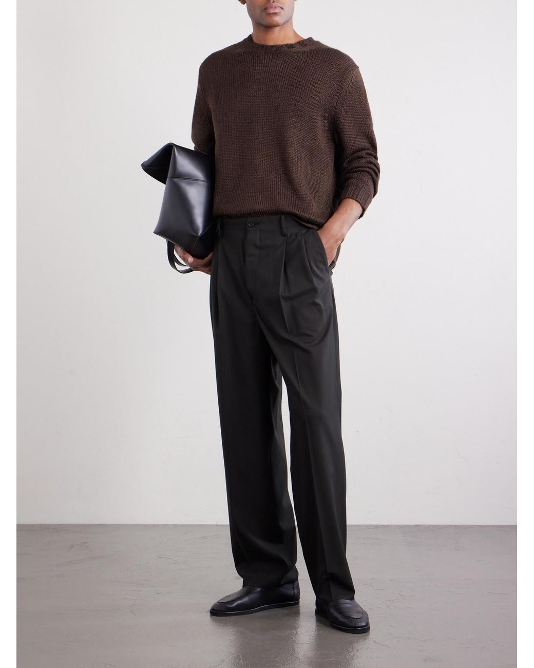 Kaptain Sunshine Black Straight-leg Pleated Wool-poplin Trousers for men