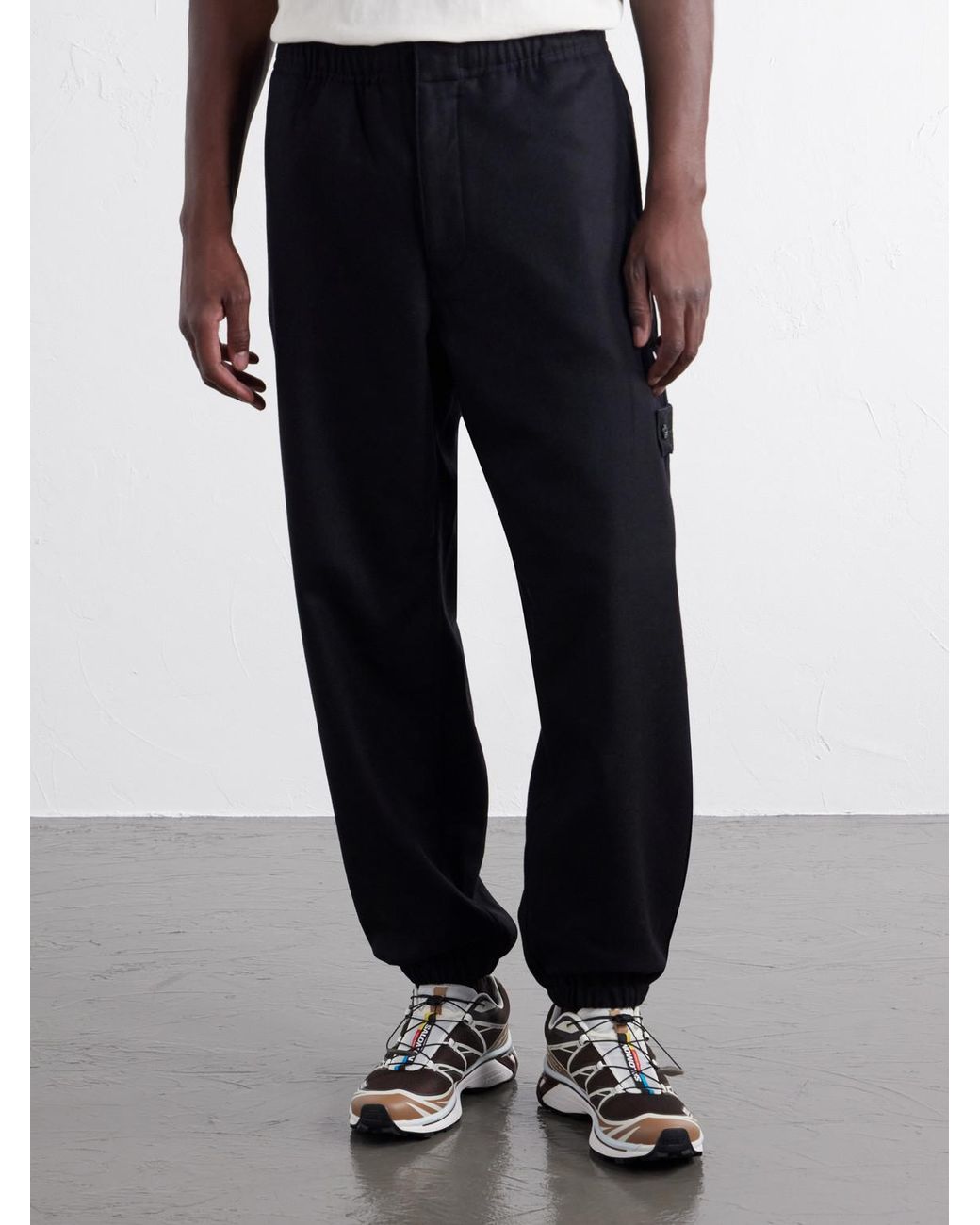 Stone Island Blue Ghost Tapered Wool And Nylon-Blend Flannel Drawstring Trousers for men