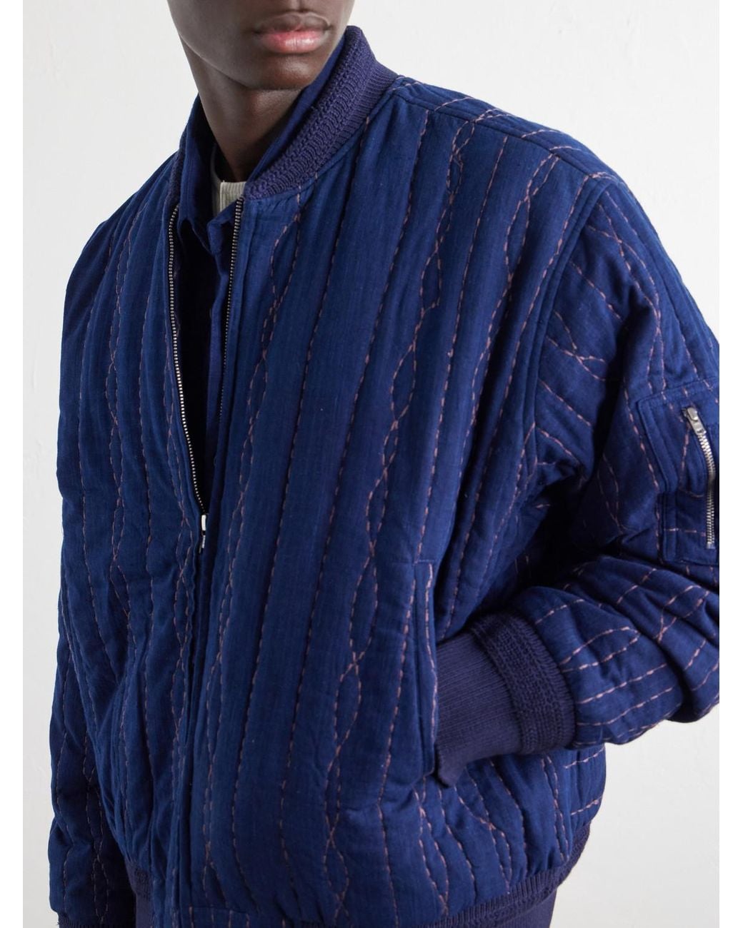 Kardo Blue Max Embroidered Cotton Bomber Jacket for men