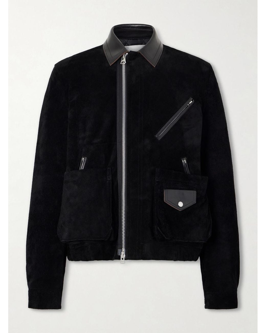 Sacai Black Leather-Trimmed Suede Jacket for men