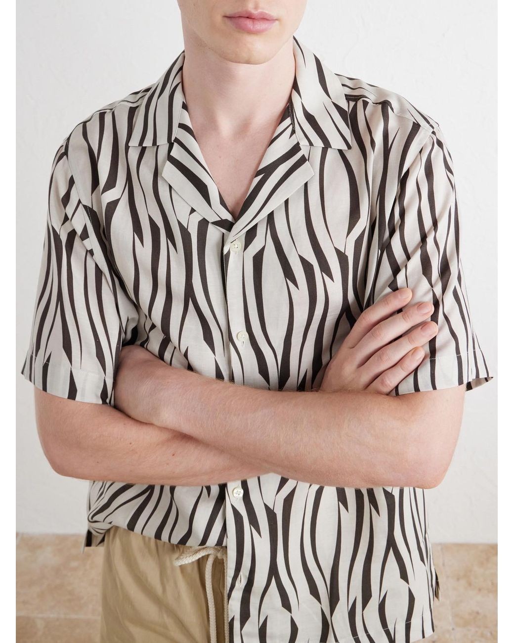 Frescobol Carioca White Roberto Camp-collar Printed Lyocell And Linen-blend Shirt for men