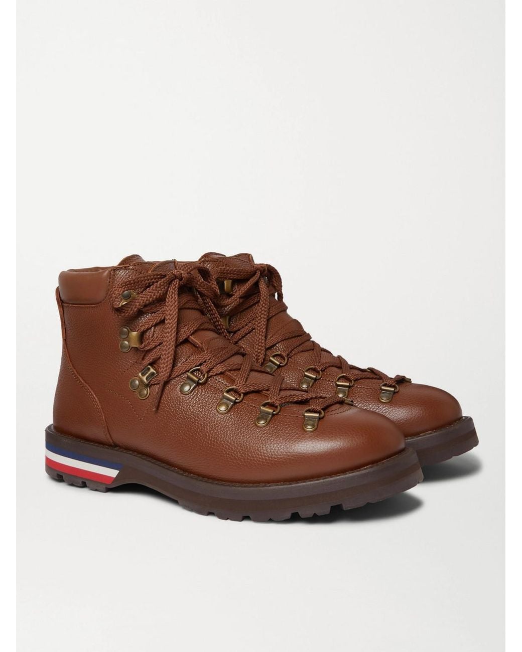 Moncler Brown Striped Full-Grain Leather Boots for men
