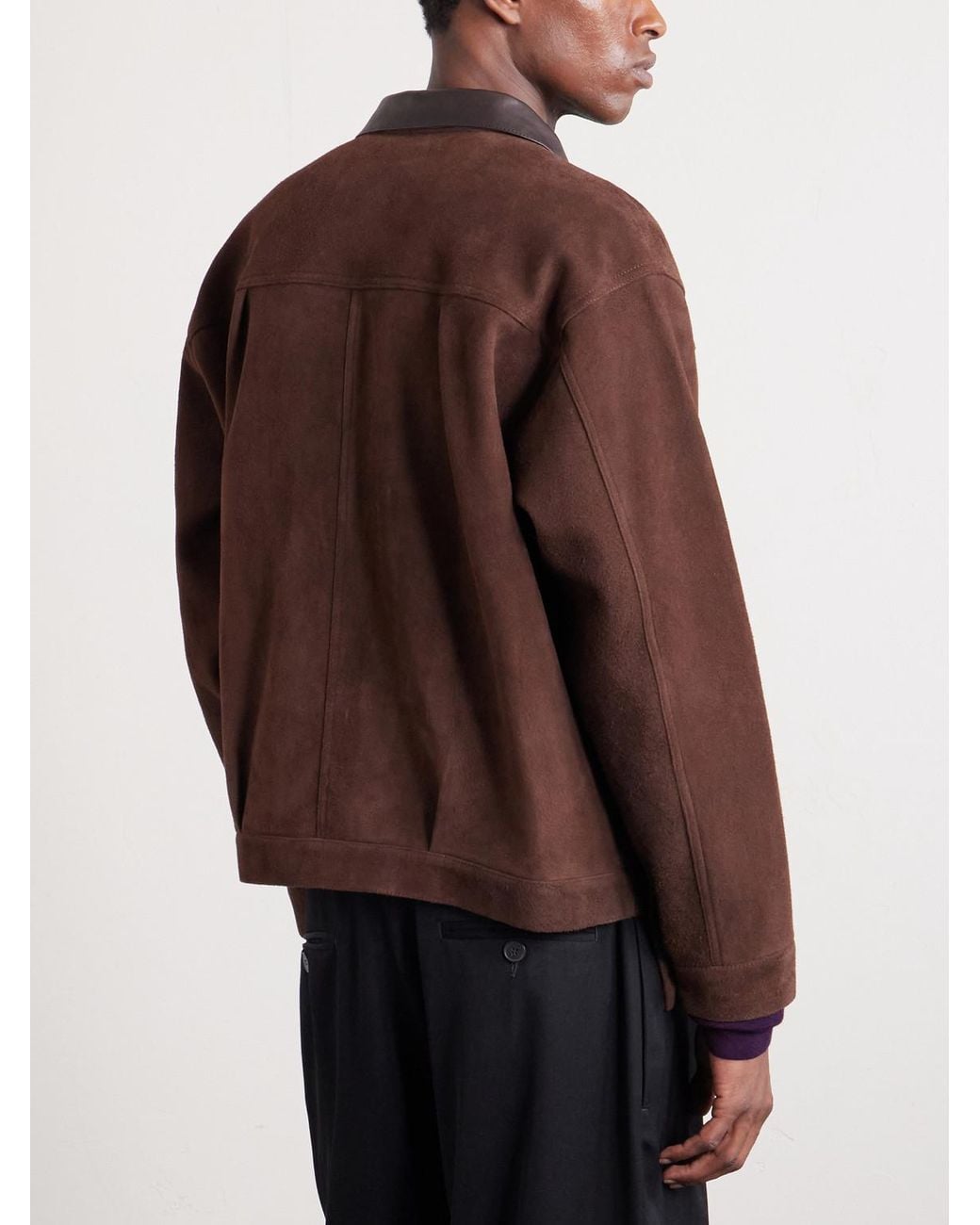A.PRESSE Brown Leather-Trimmed Suede Jacket for men