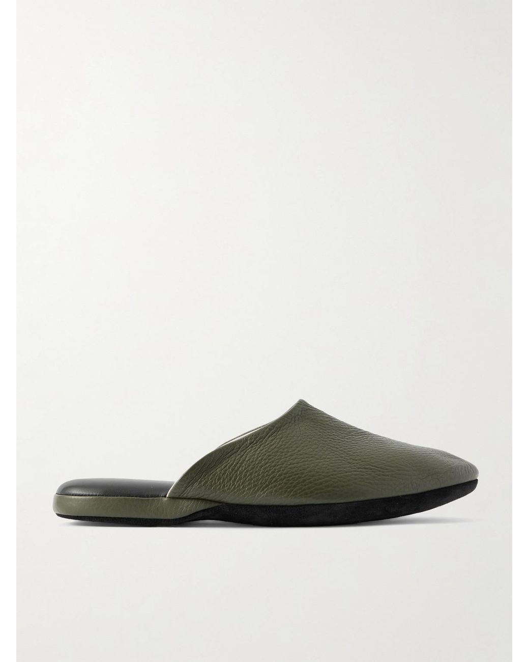Charvet Green Leather Slippers for men