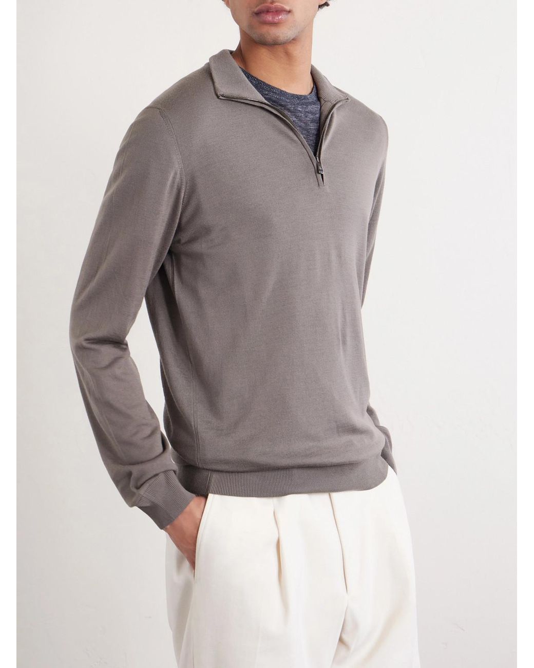 Piacenza 1733 Gray Virgin Wool Half-zip Sweater for men