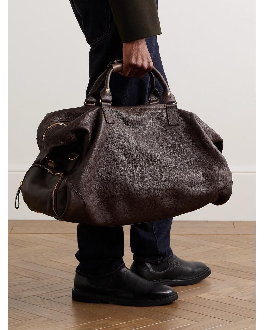 Logo-Debossed Full-Grain Leather Weekend Bag di Bennett Winch in Brown da Uomo