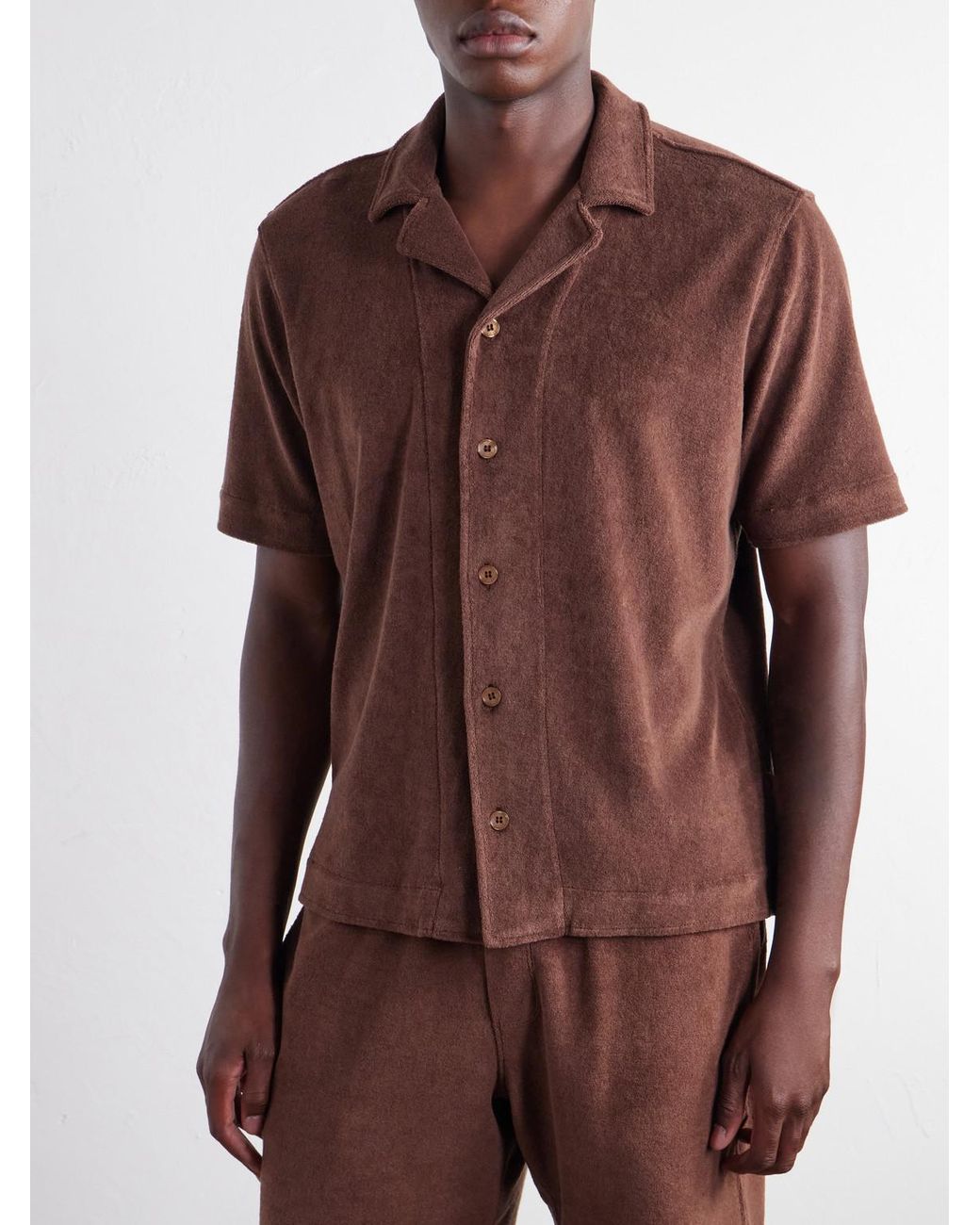 Orlebar Brown Brown Hawkin Camp-Collar Organic Cotton-Terry Shirt for men