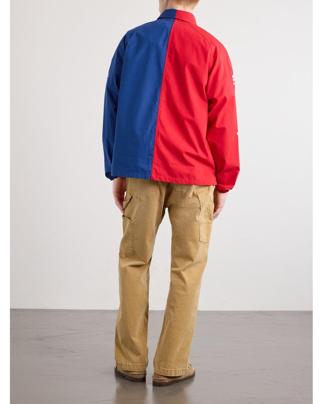 Aimé Leon Dore Blue Logo-Print Colour-Block Cotton Overshirt for men