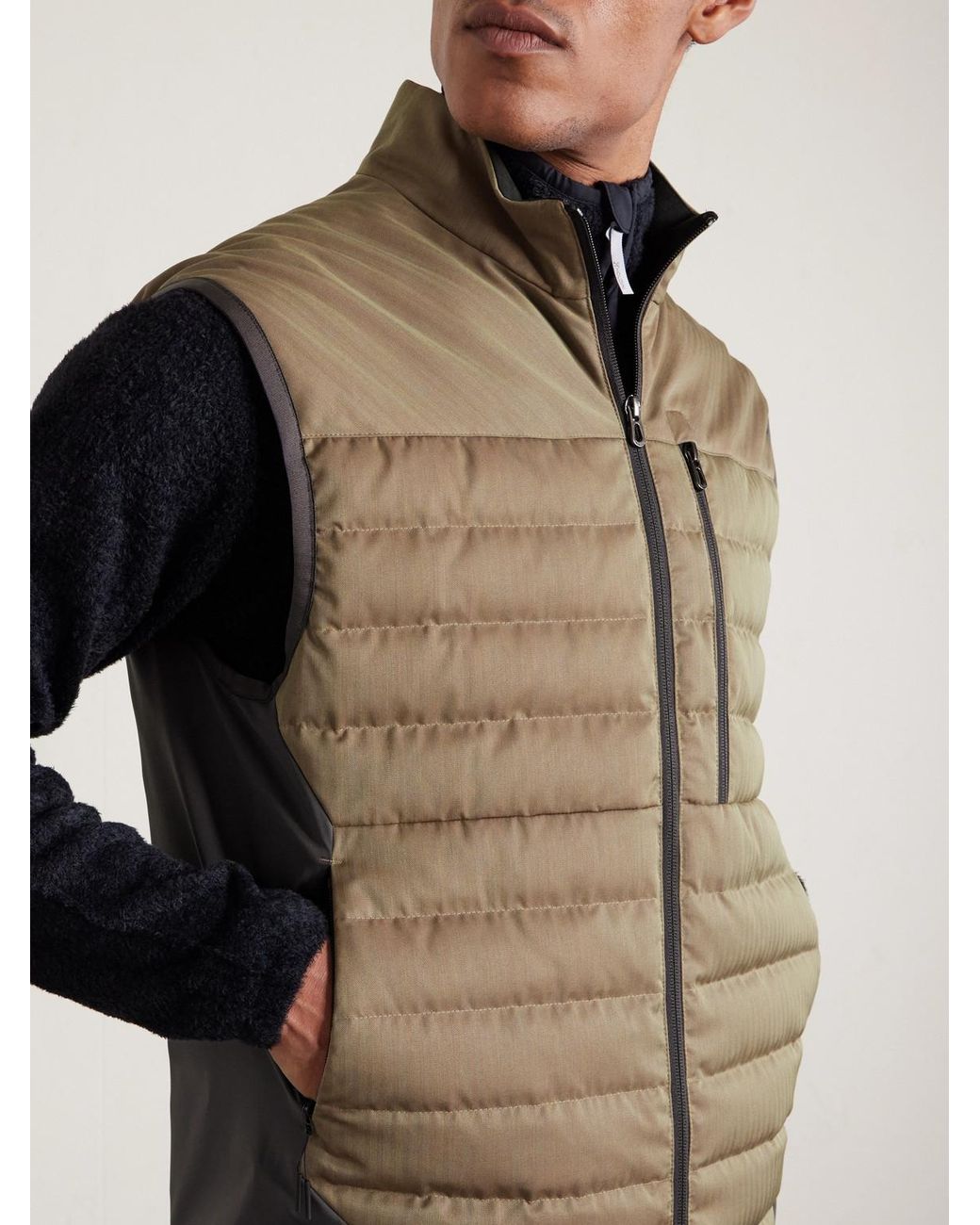Sease Natural Intrepid Shell-trimmed Quilted Herringbone Virgin Wool Down Gilet for men