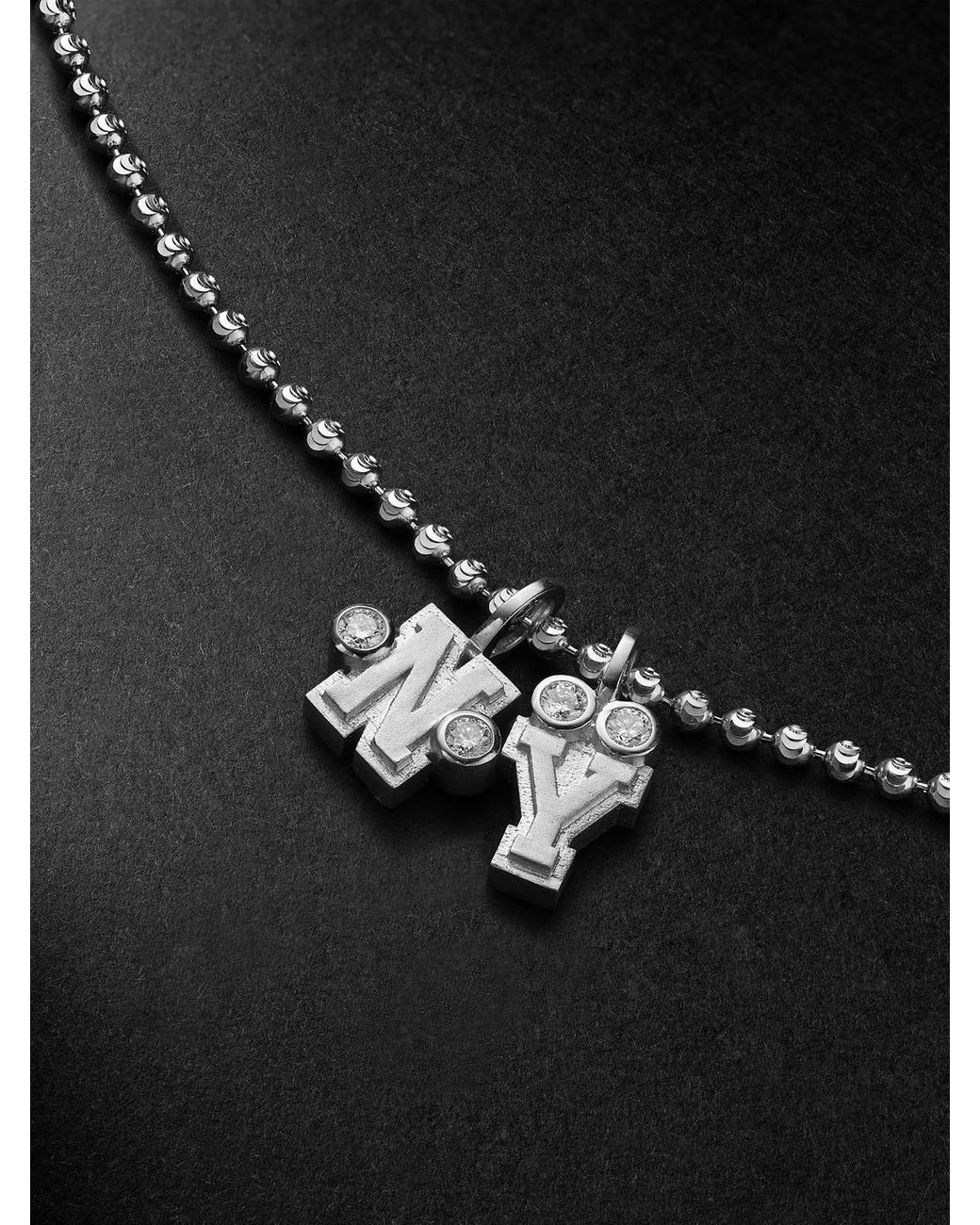 Greg Yuna Black Sÿlver Babÿ Umlaut Ny Initial Sterling Silver Diamond Pendant Necklace for men