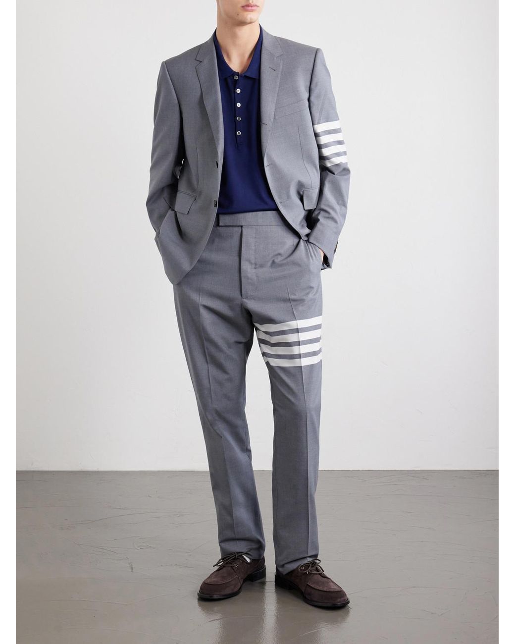 Thom Browne Blue Striped Logo-Appliqué Cotton-Jersey Polo Shirt for men