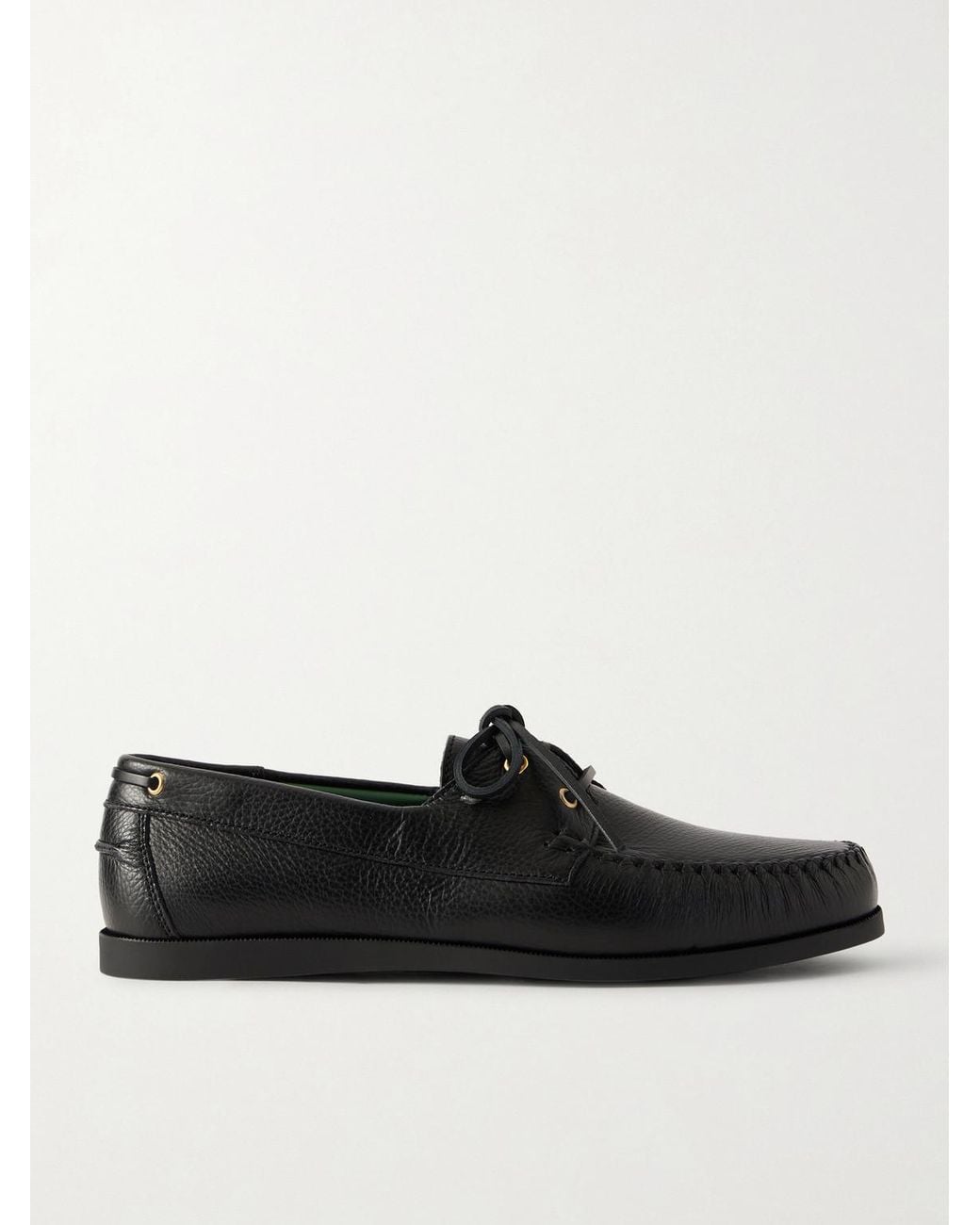 VINNY'S Black Boatman Full-grain Leather Boat Shoes for men